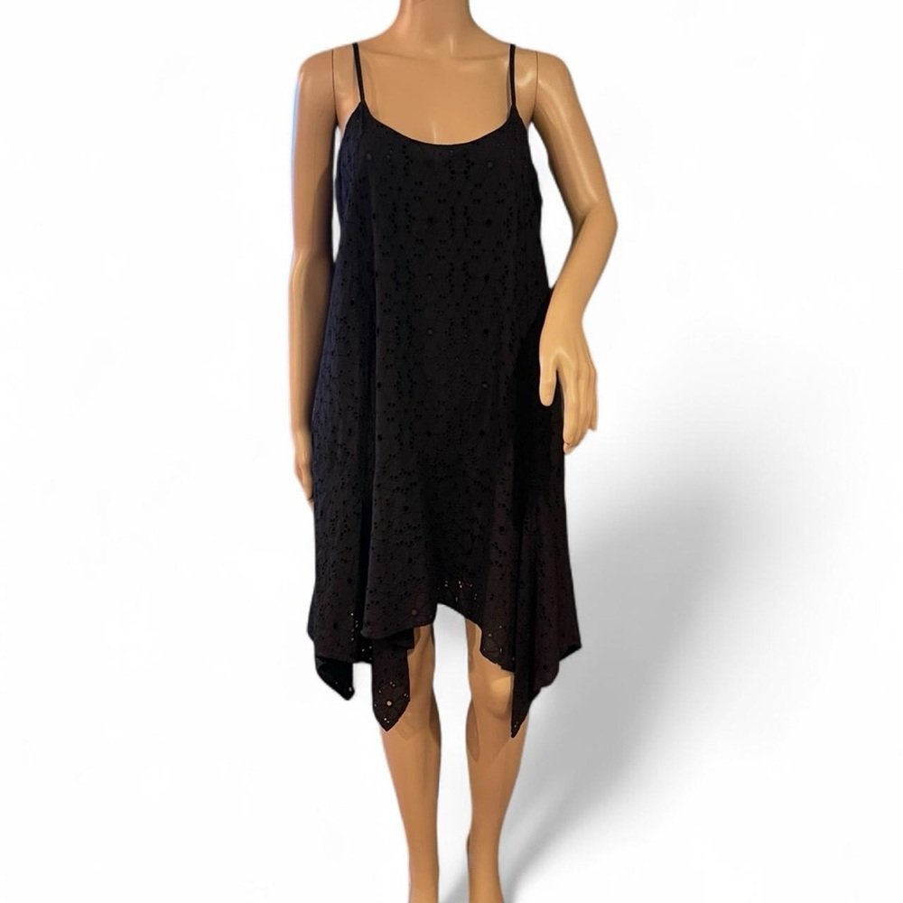 MARE MARE Anthropologie Black Eyelet Geometric Cotton Dress Spaghetti Straps Med